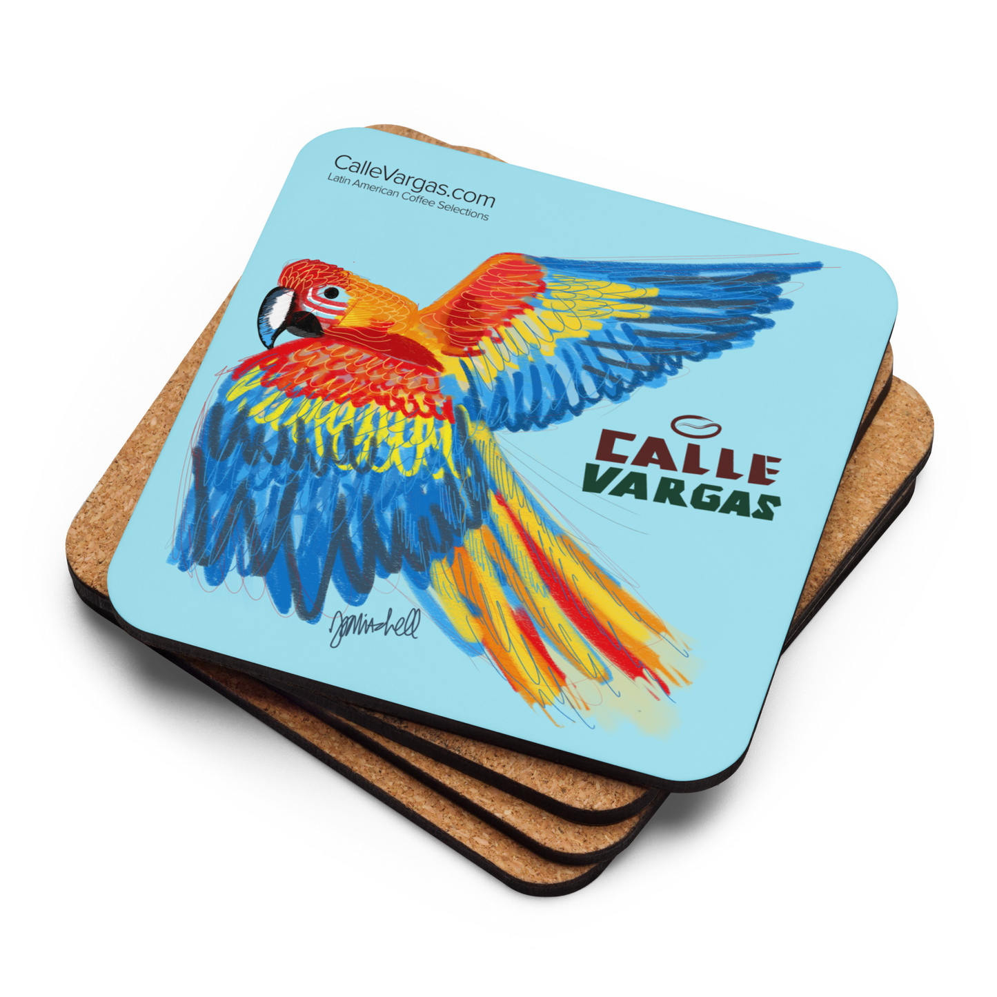 Scarlet Macaw Calle Vargas Cork-back coaster