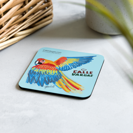 Scarlet Macaw Calle Vargas Cork-back coaster