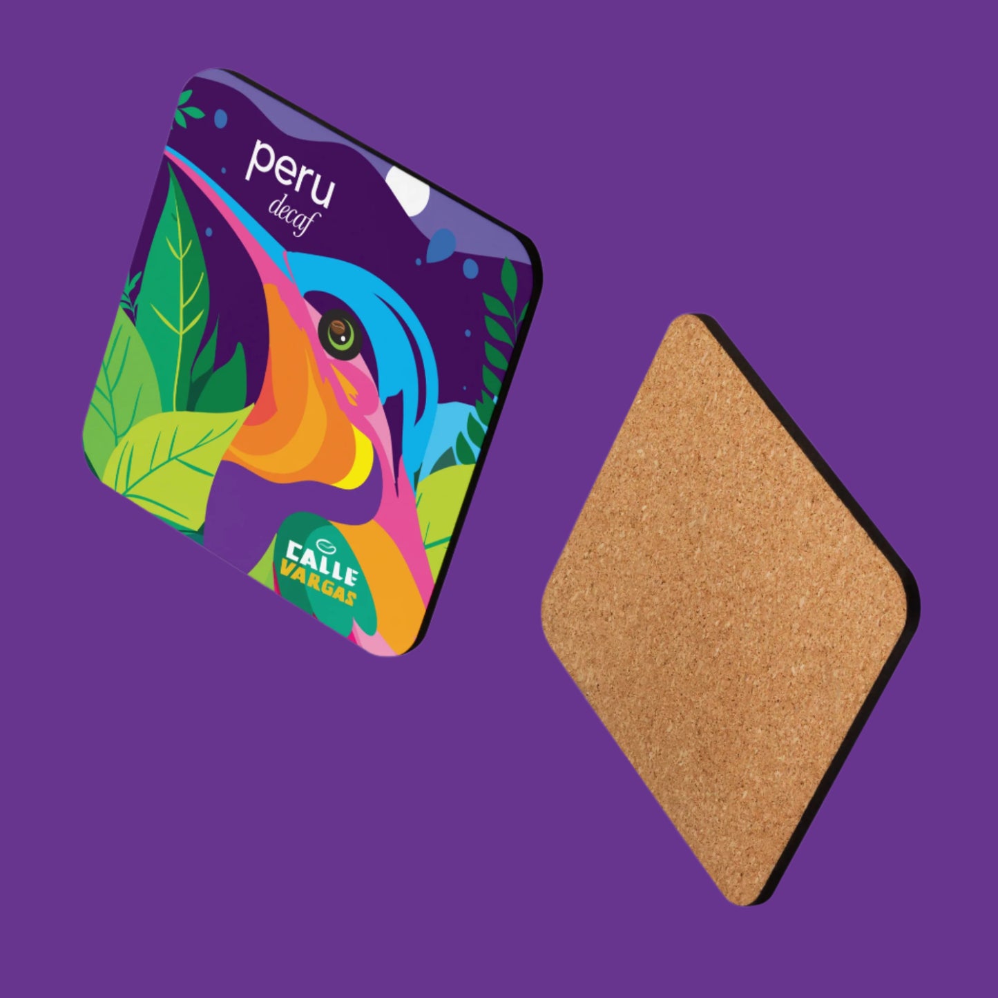 Hummingbird Peru Decaf feature Cork-back coaster