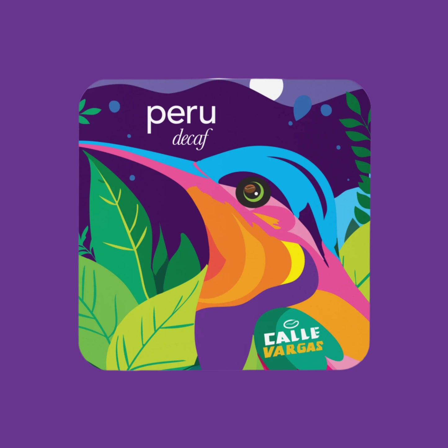 Hummingbird Peru Decaf feature Cork-back coaster