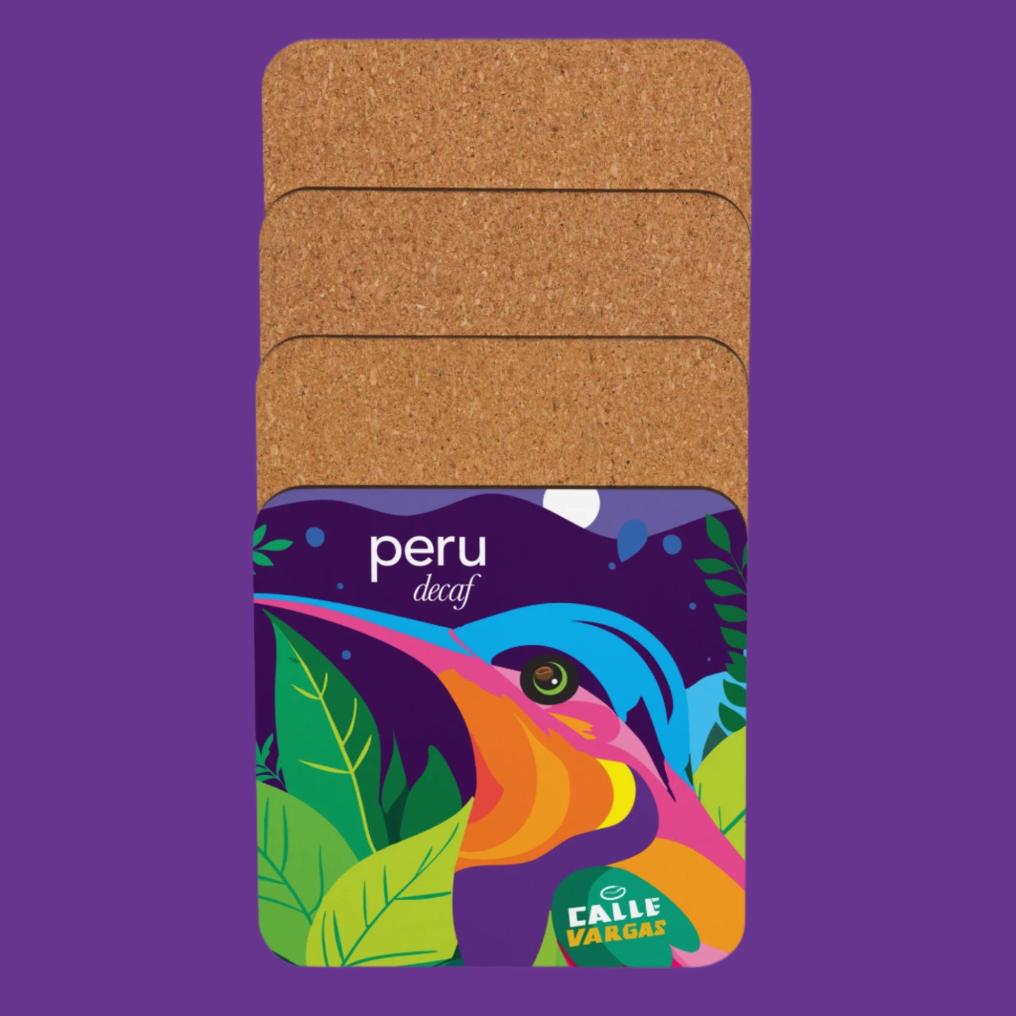 Hummingbird Peru Decaf feature Cork-back coaster