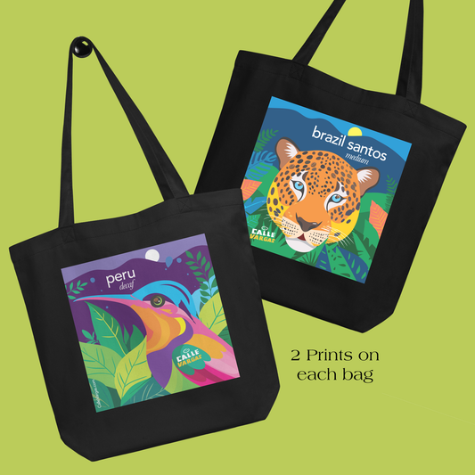 Calle Vargas Dual-Sided Eco Tote Bag (Jaguar & Hummingbird)