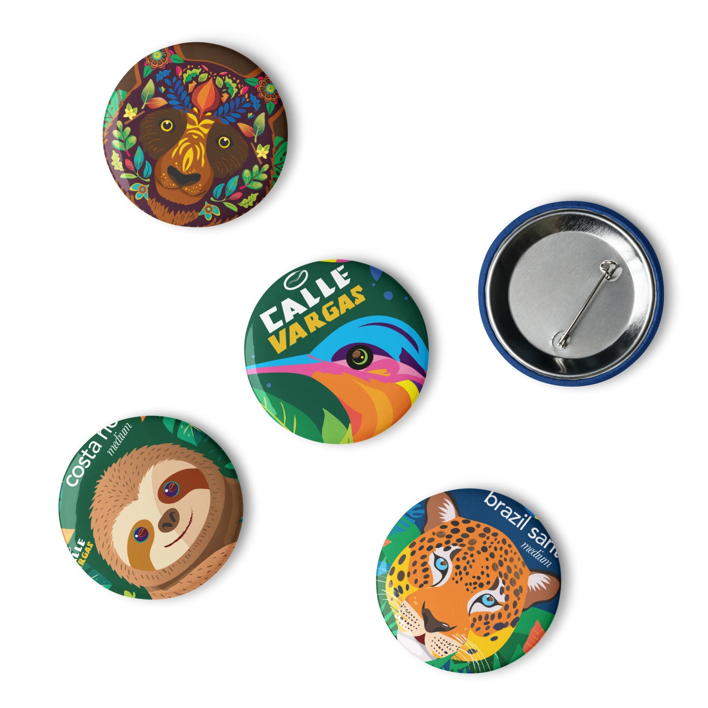 Calle Vargas Represent, Set of tropical animal pin buttons