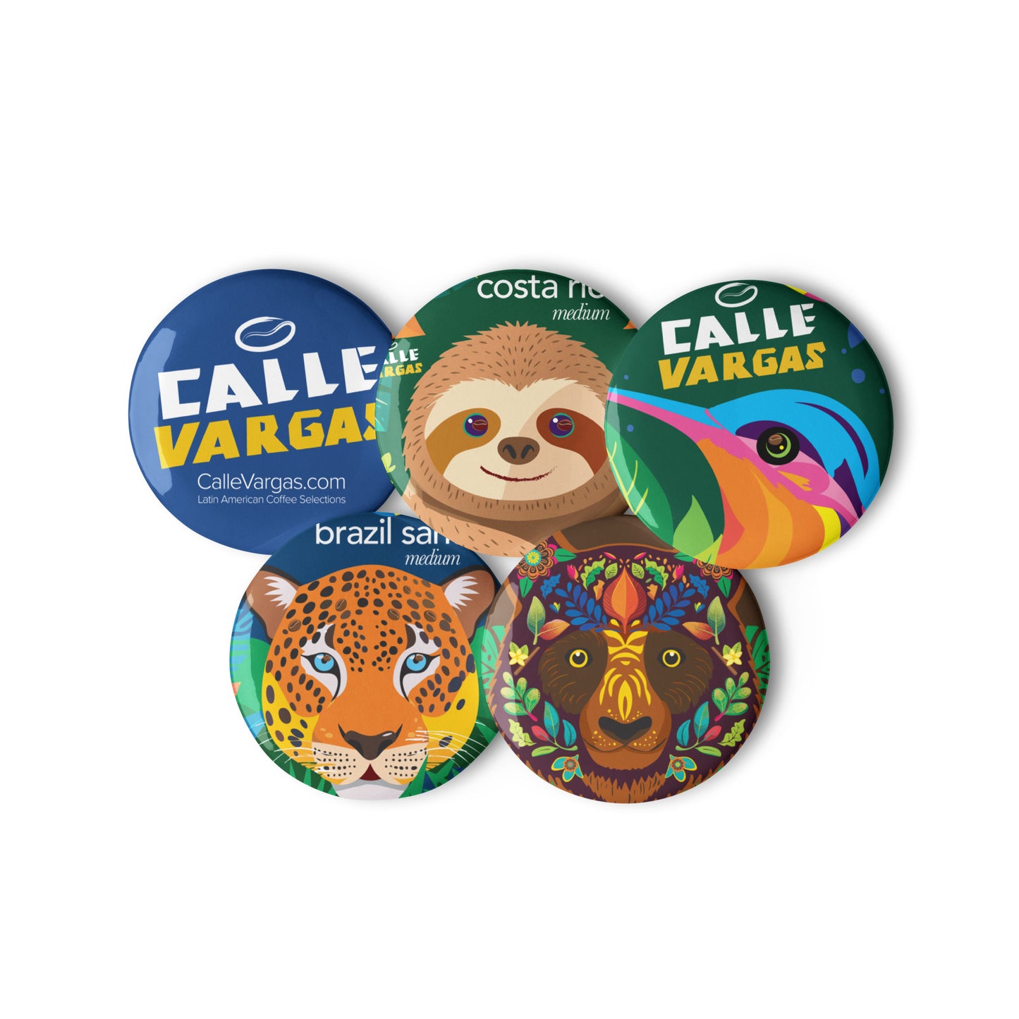 Calle Vargas Represent, Set of tropical animal pin buttons