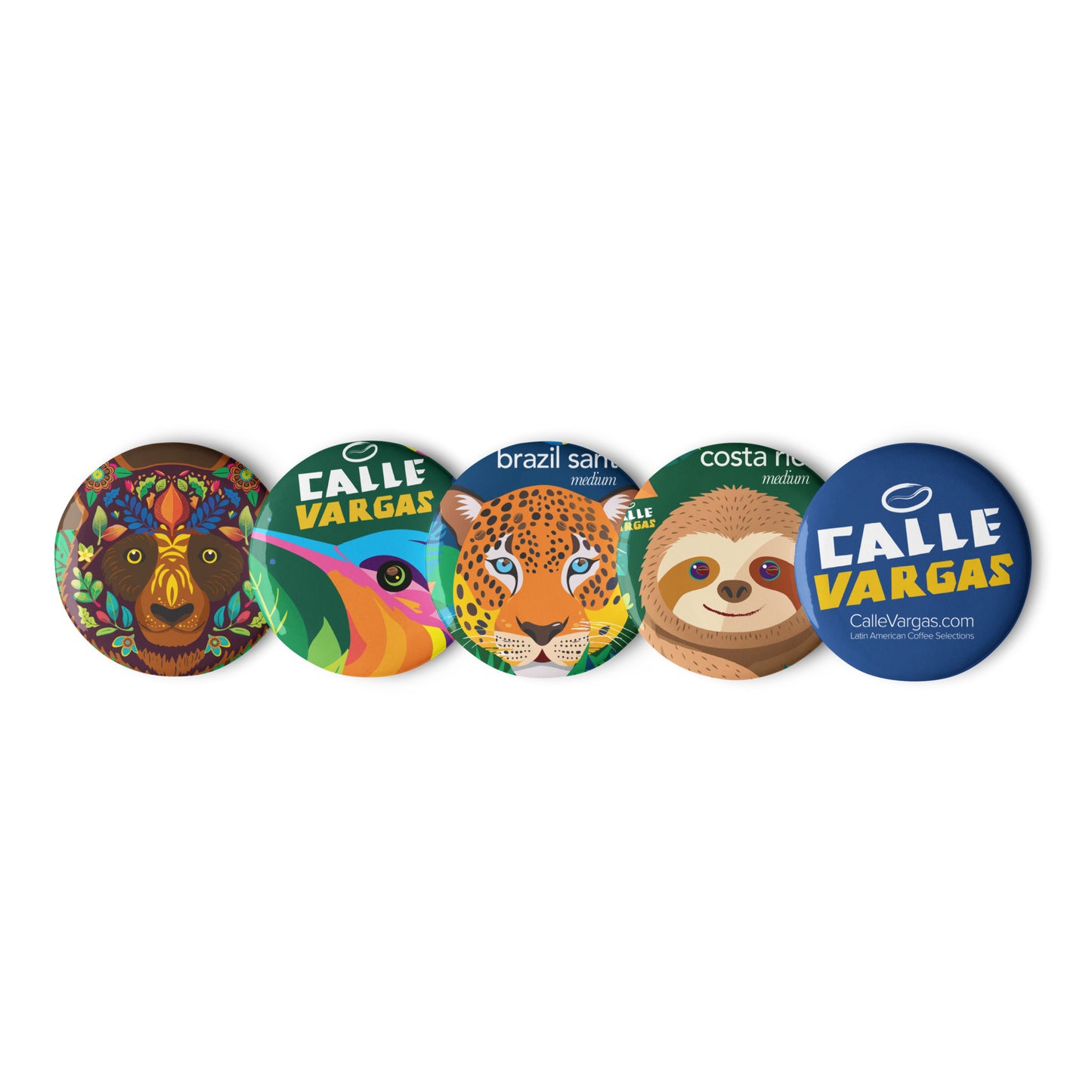 Calle Vargas Represent, Set of tropical animal pin buttons