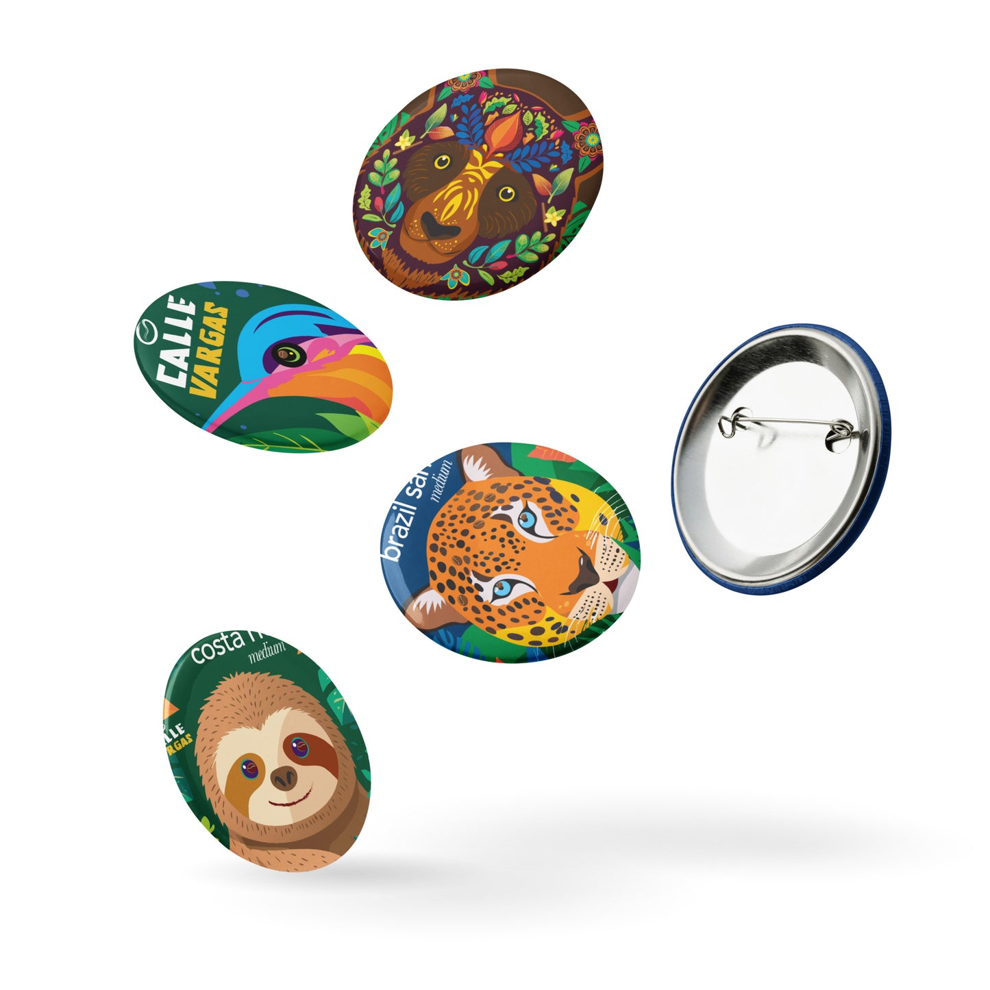 Calle Vargas Represent, Set of tropical animal pin buttons