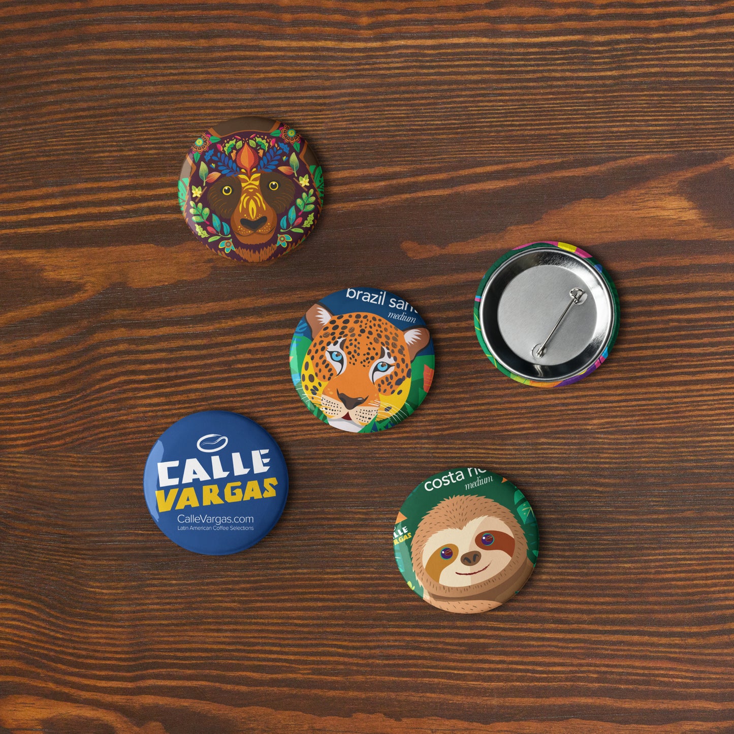Calle Vargas Represent, Set of tropical animal pin buttons