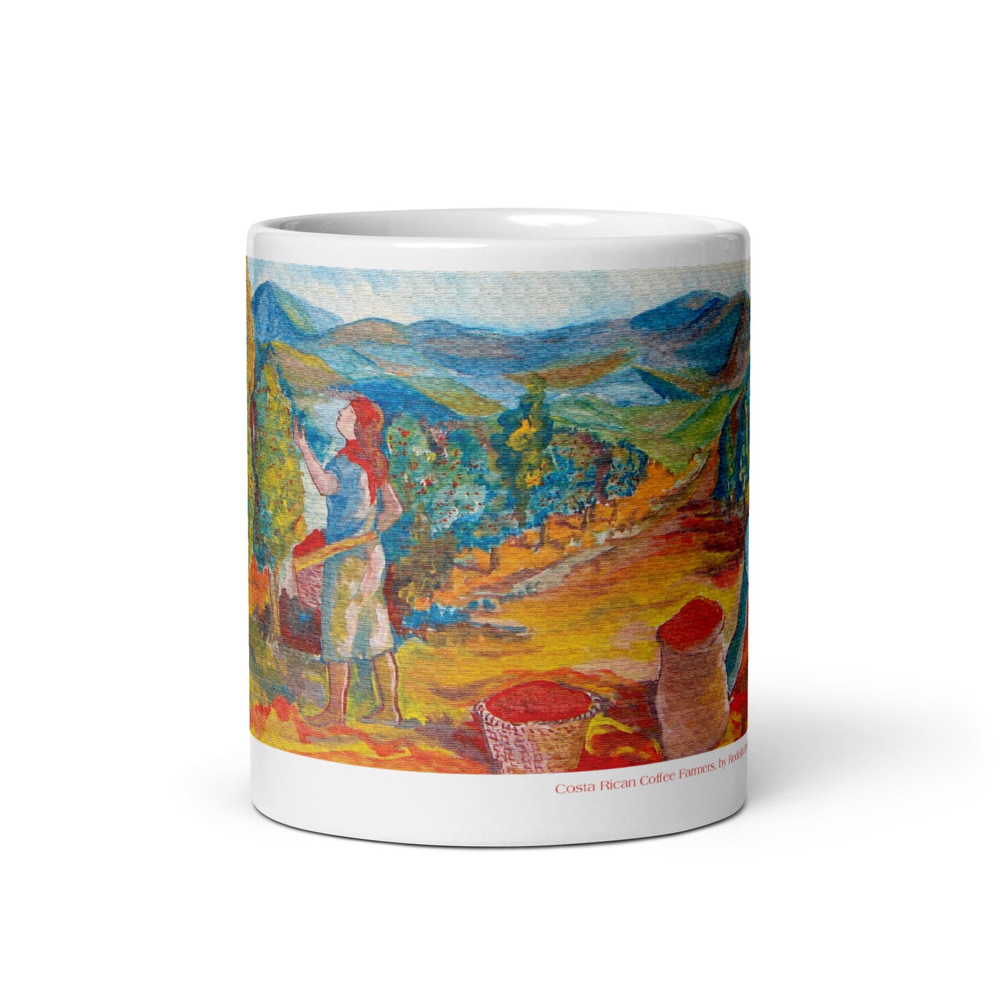 Costa Rican Coffee Farmers White glossy mug by Rodolfo Perez-Moreno
