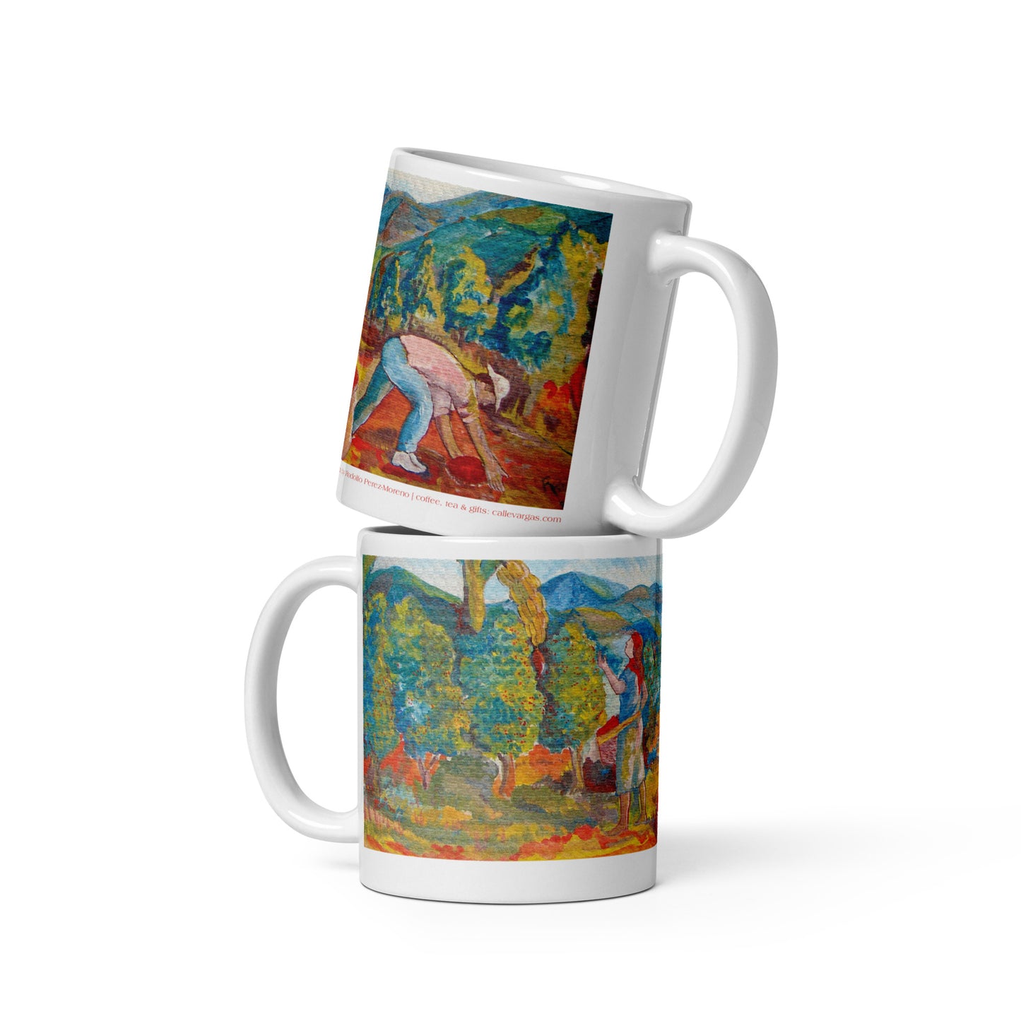 Costa Rican Coffee Farmers White glossy mug by Rodolfo Perez-Moreno