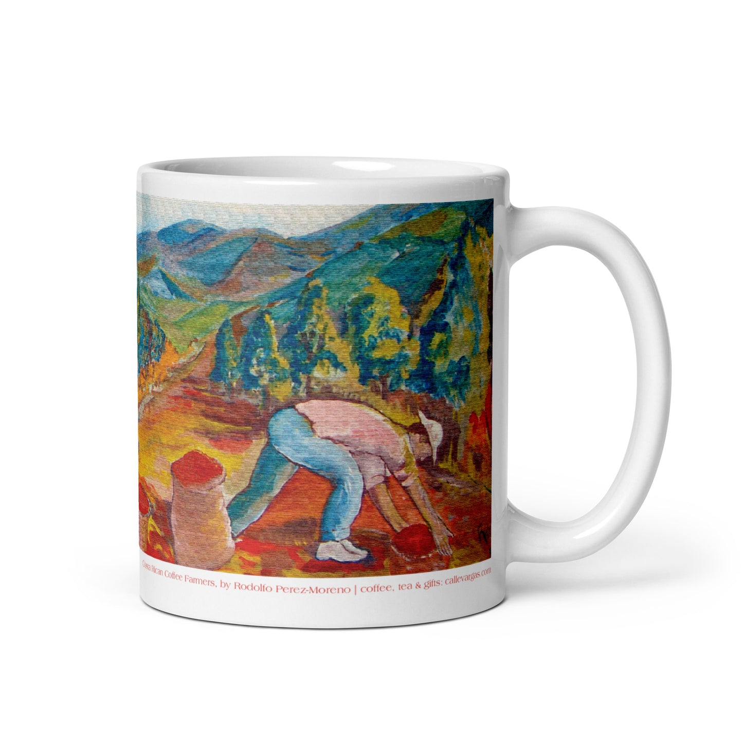 Costa Rican Coffee Farmers White glossy mug by Rodolfo Perez-Moreno