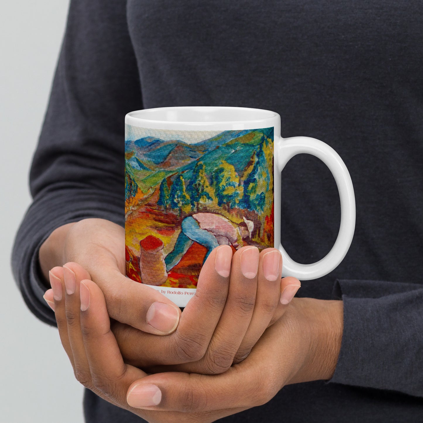 Costa Rican Coffee Farmers White glossy mug by Rodolfo Perez-Moreno