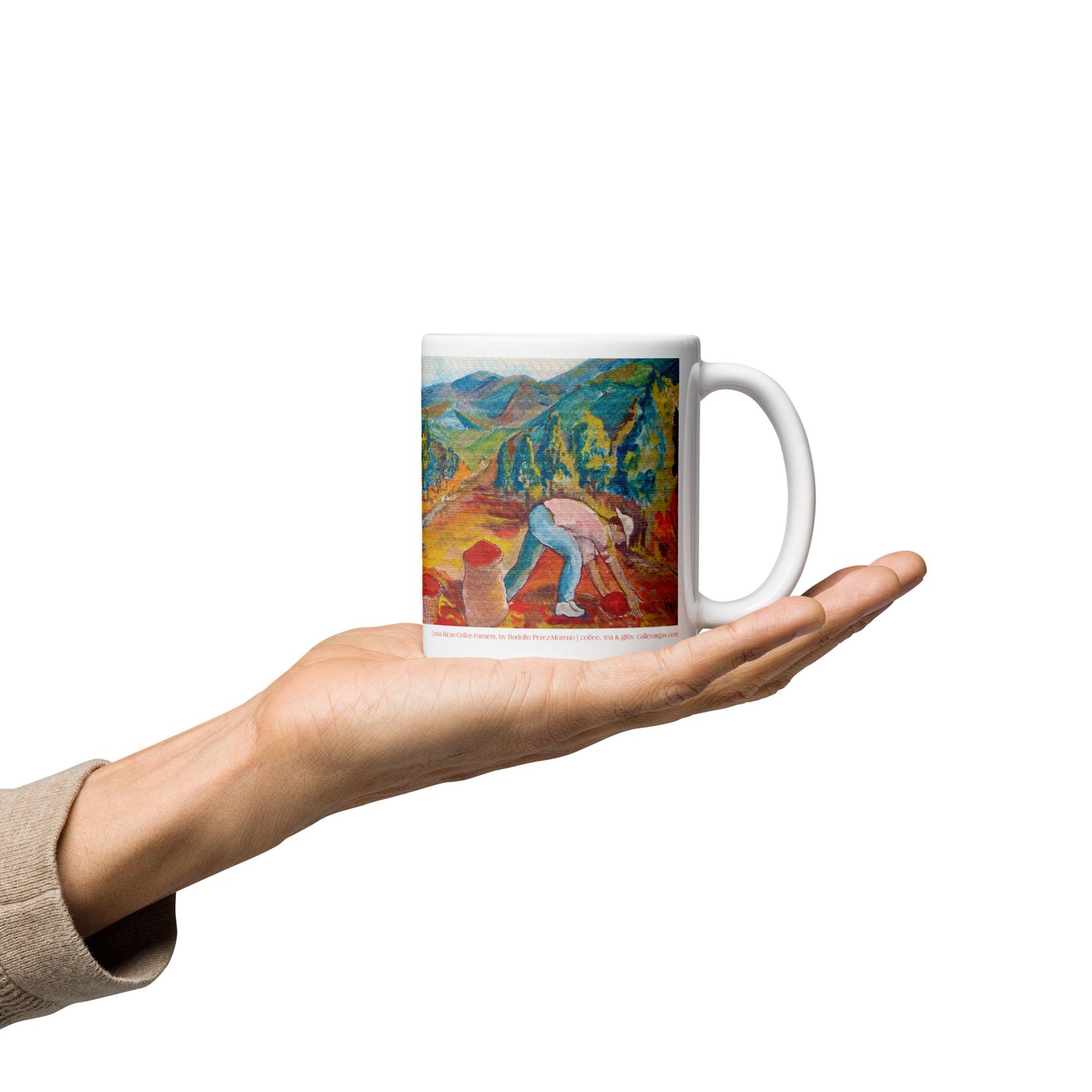 Costa Rican Coffee Farmers White glossy mug by Rodolfo Perez-Moreno