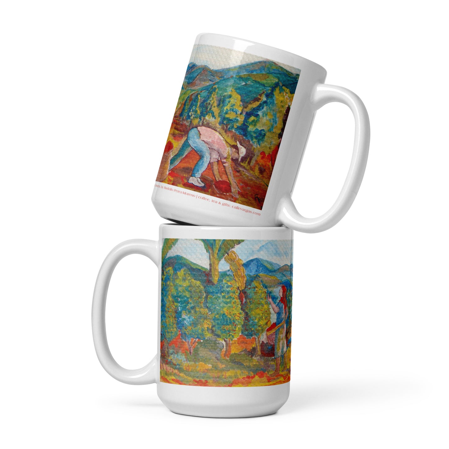 Costa Rican Coffee Farmers White glossy mug by Rodolfo Perez-Moreno