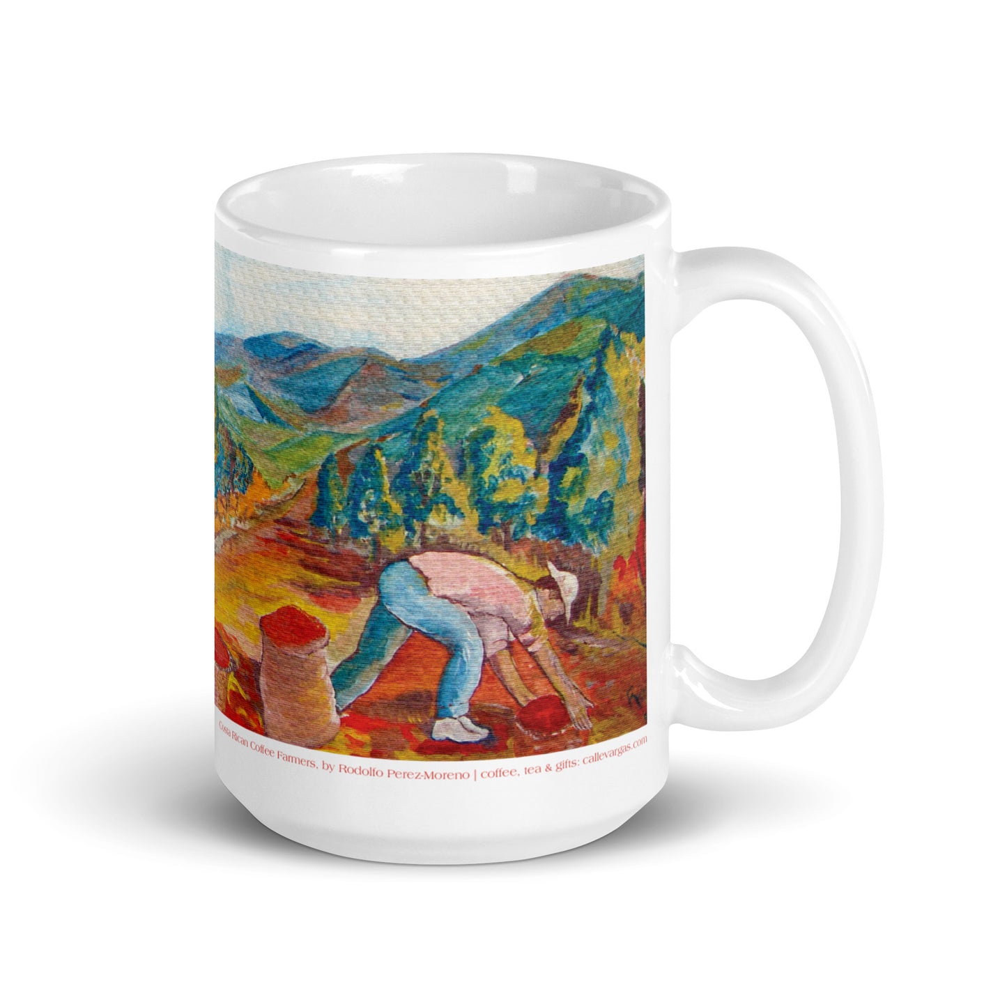 Costa Rican Coffee Farmers White glossy mug by Rodolfo Perez-Moreno