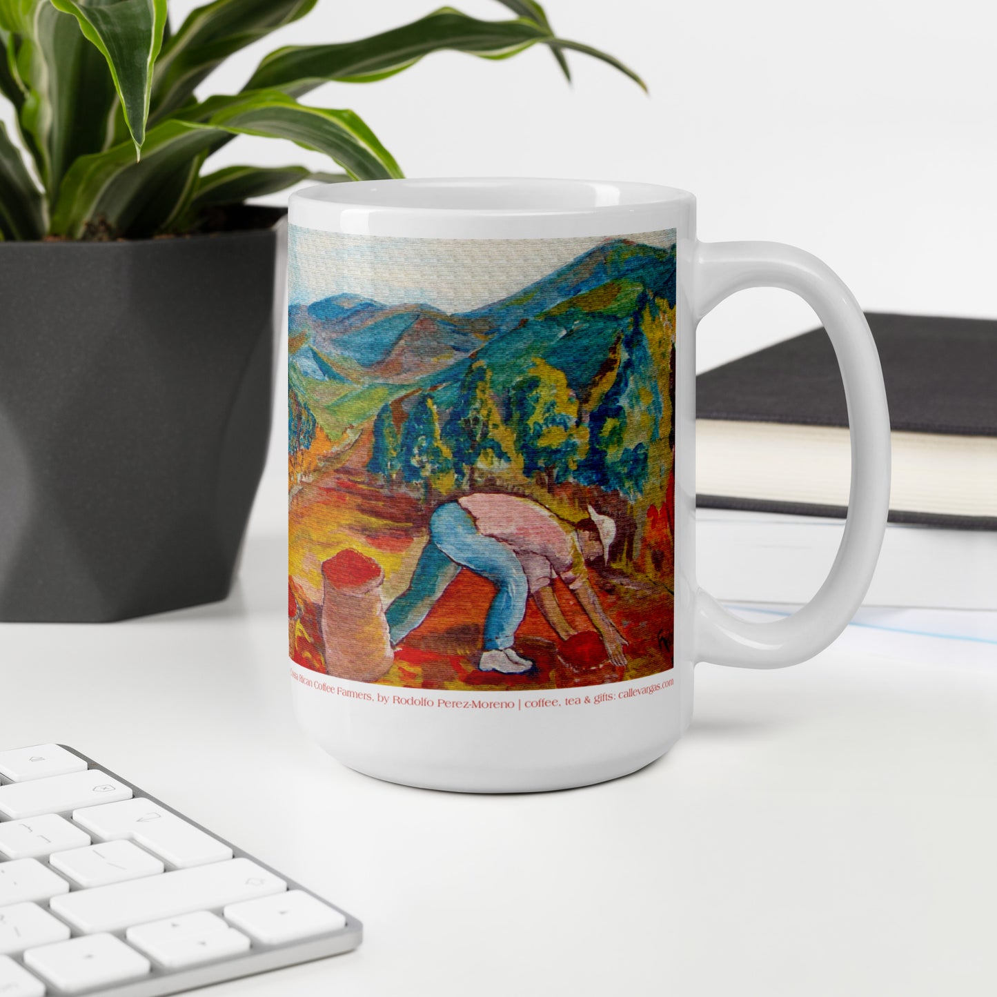 Costa Rican Coffee Farmers White glossy mug by Rodolfo Perez-Moreno