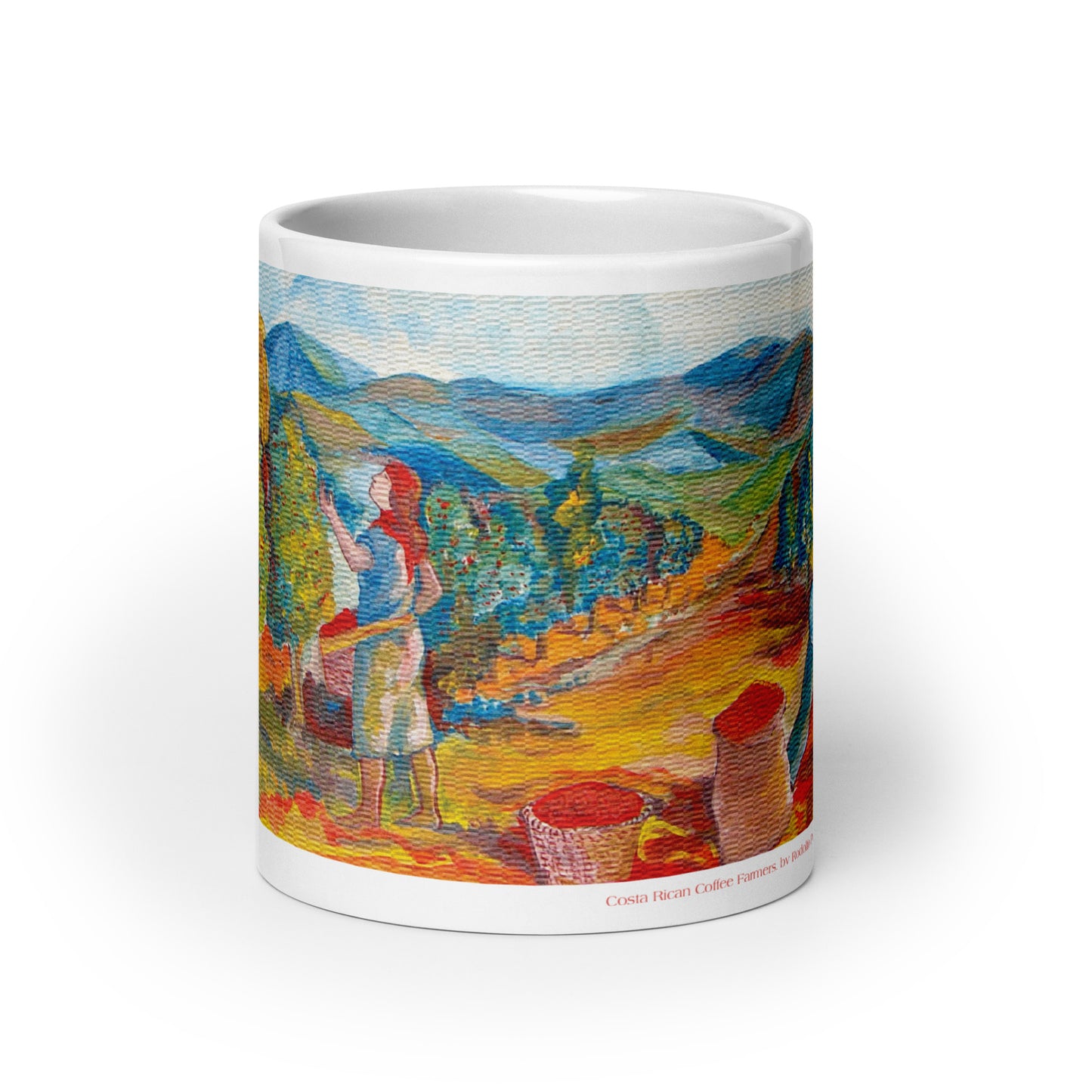 Costa Rican Coffee Farmers White glossy mug by Rodolfo Perez-Moreno