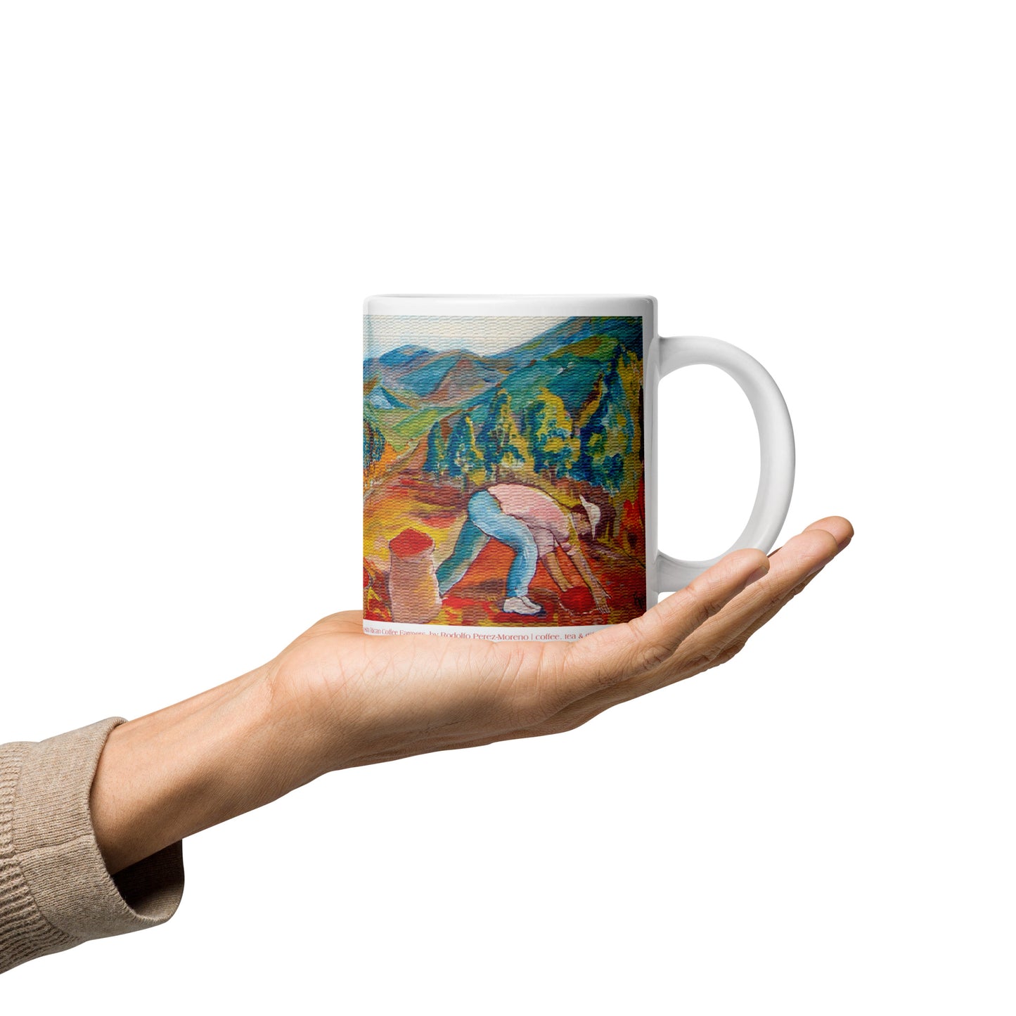 Costa Rican Coffee Farmers White glossy mug by Rodolfo Perez-Moreno