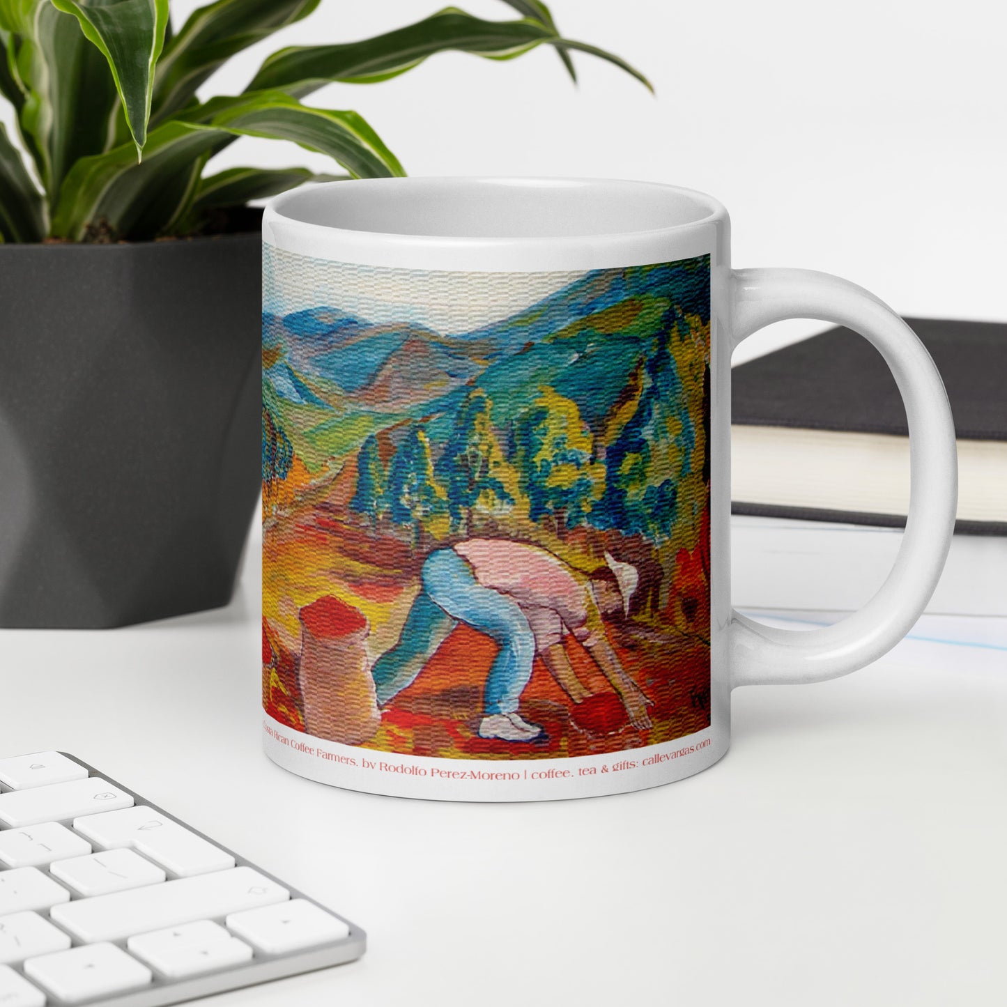 Costa Rican Coffee Farmers White glossy mug by Rodolfo Perez-Moreno